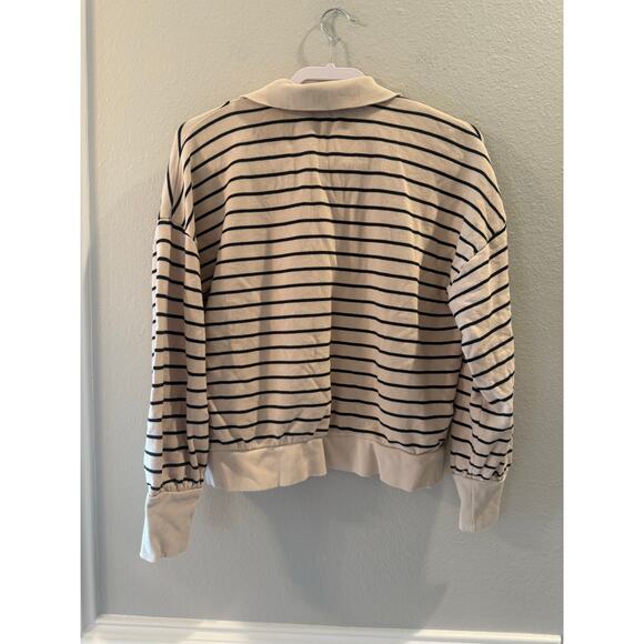 018 LOFT Women's Striped Quarter-zip Pullover Navy Cream Sweatshirt Sz M - Picture 2 of 6